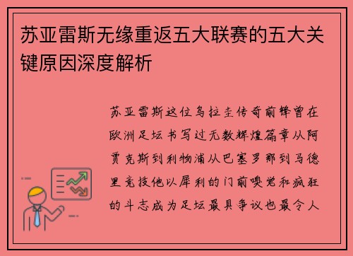 苏亚雷斯无缘重返五大联赛的五大关键原因深度解析